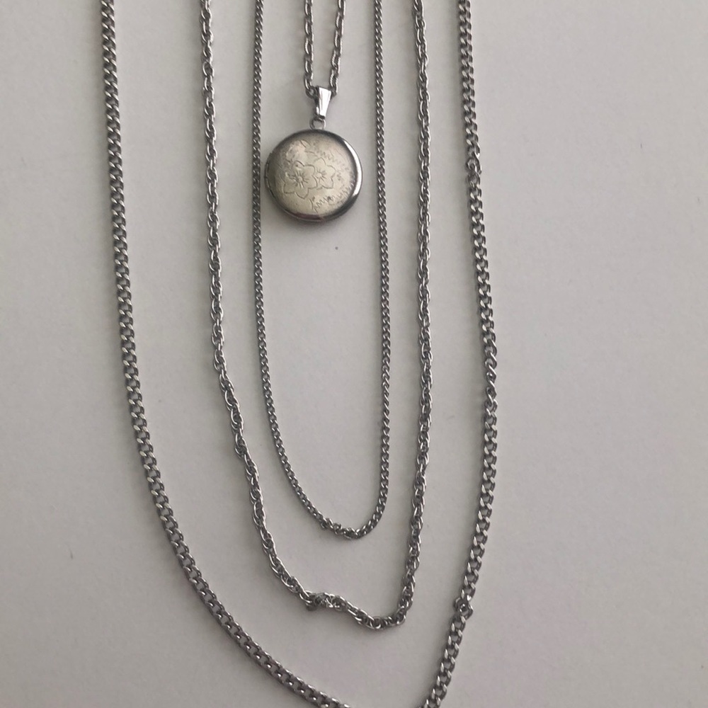 Vintage Silver four strand locket necklace.